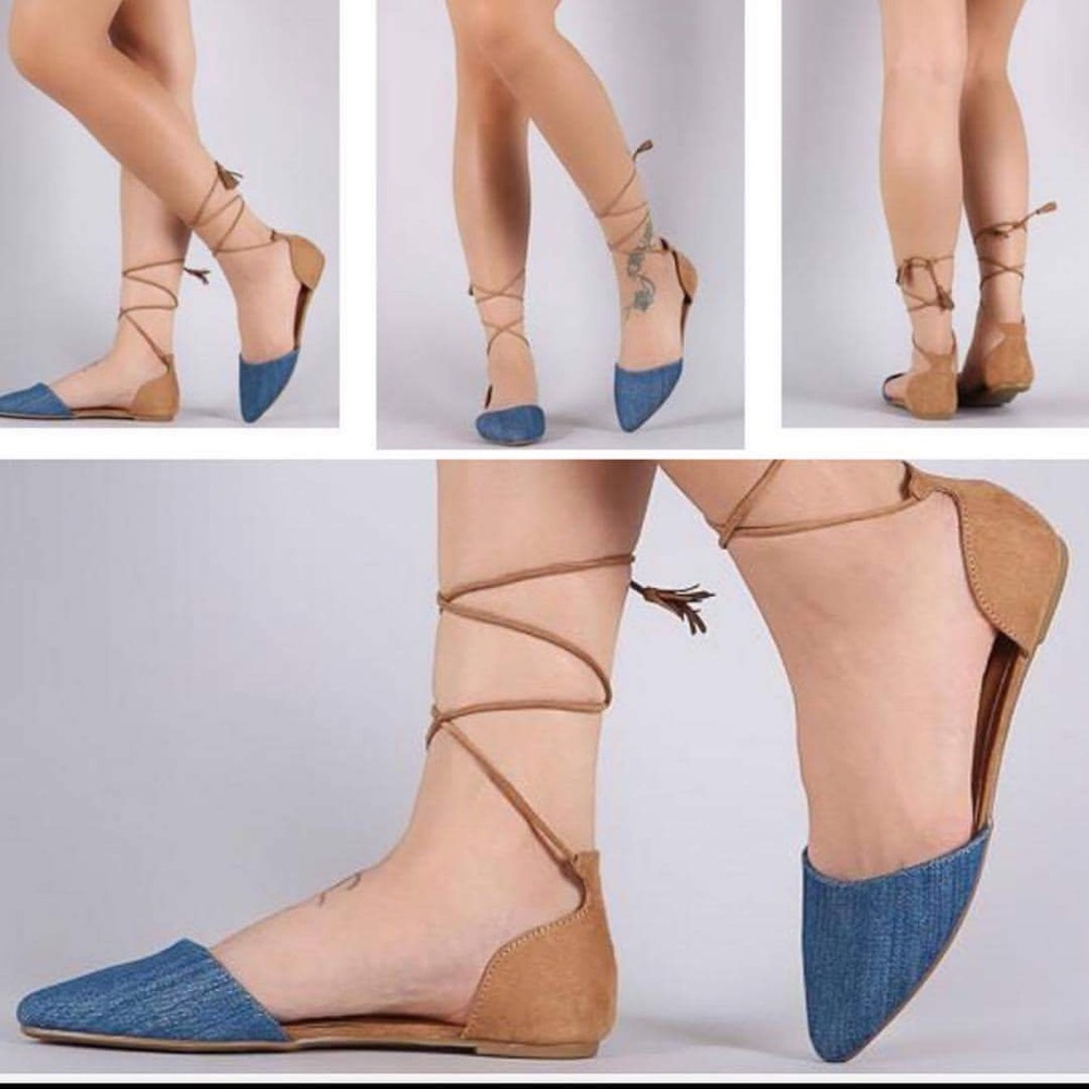Blue Denim Lace Up Flat